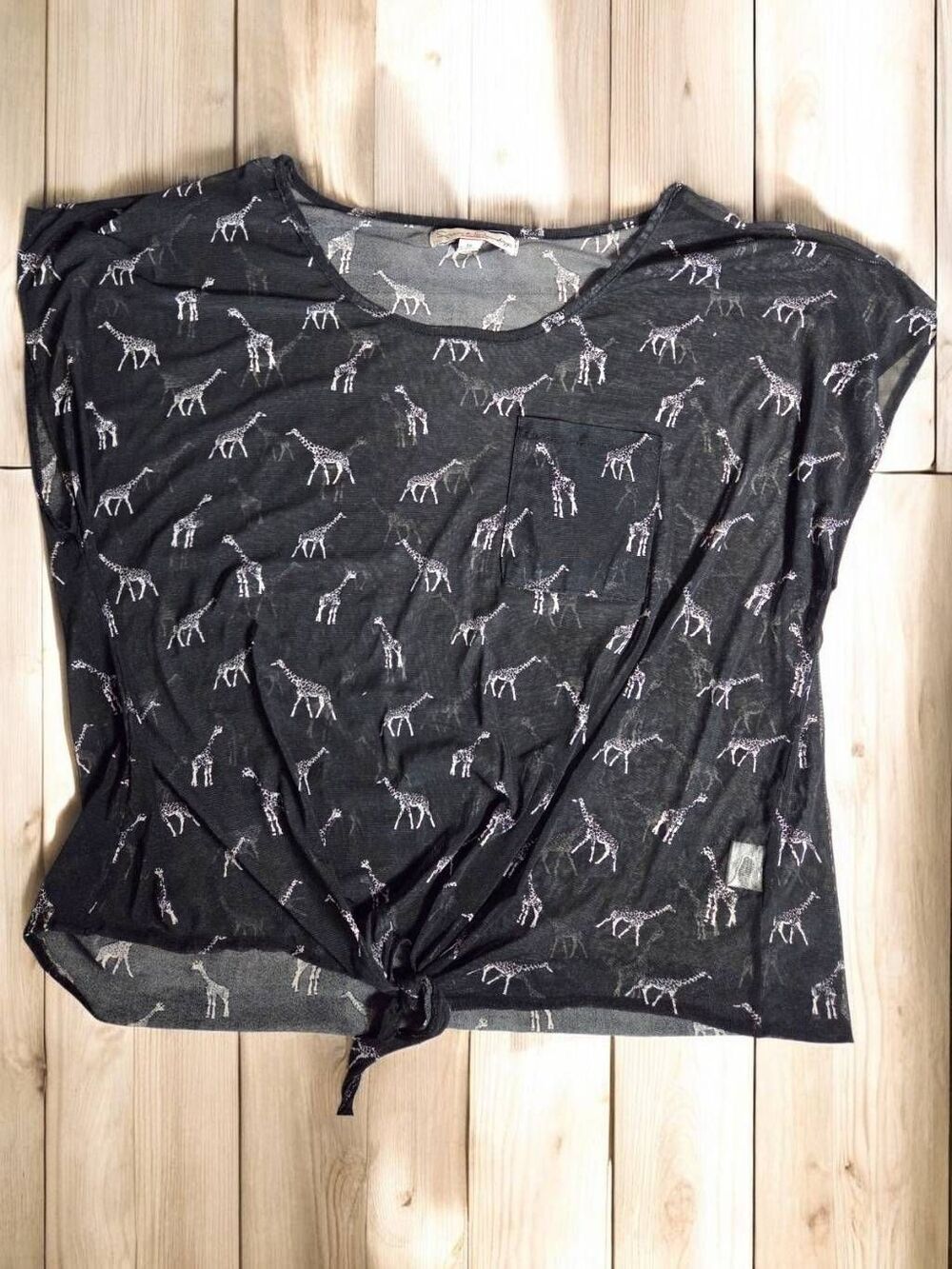 French Laundry Woman Giraffe Print Front-Tie Sheer Mesh Top - 3X